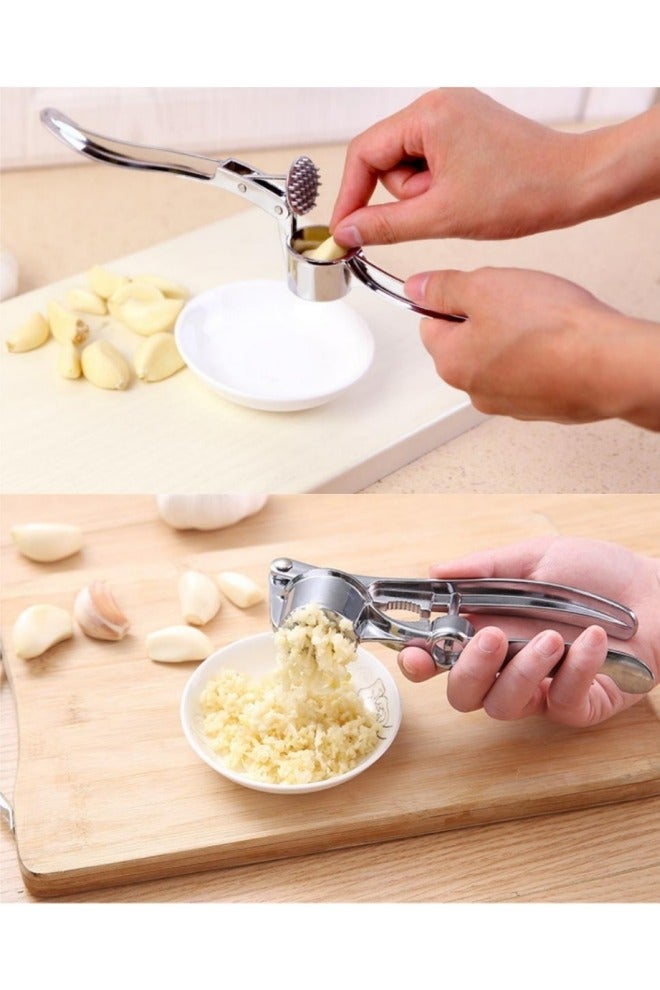 مجموعة عصارة ثوم من الفولاذ المقاوم للصدأ 5 في 1 - عصارة ثوم متعددة الوظائف تعمل كفتاحة زجاجات، وكسارة جوز، ومزيل قشور السمك، وأداة إزالة نوى التمر، بتصميم مريح، وسهلة التنظيف، وتشمل مقشرة ثوم وفرشاة تنظيف، وهدية مثالية لرمضان والعيد. - Image 3